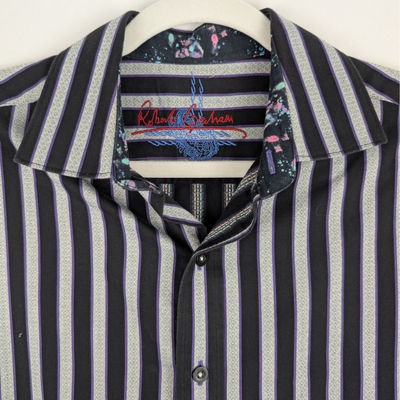 Robert Graham Mens S/P Small Striped Button Down Shirt Colorful Accents - Picture 1 of 8